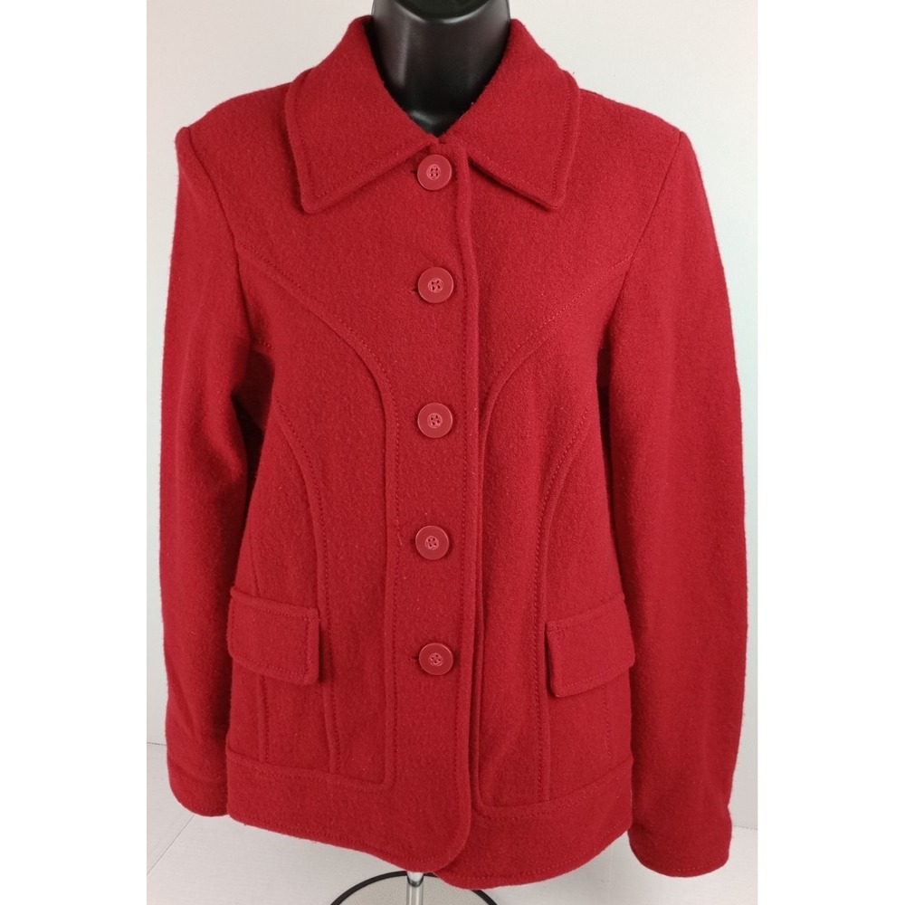 Harve Benard Women's S Red Wool Button Up Coat Jacket